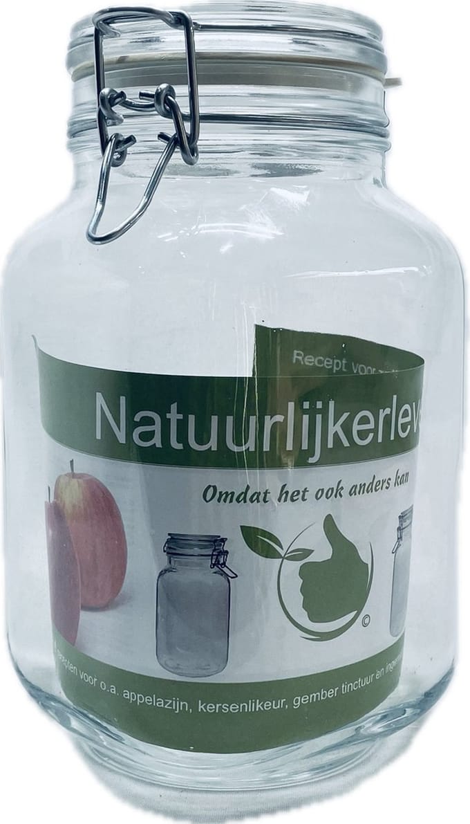 Voorraadpot - glazenpot vierkant van 2 liter met klemsluiting en recepten