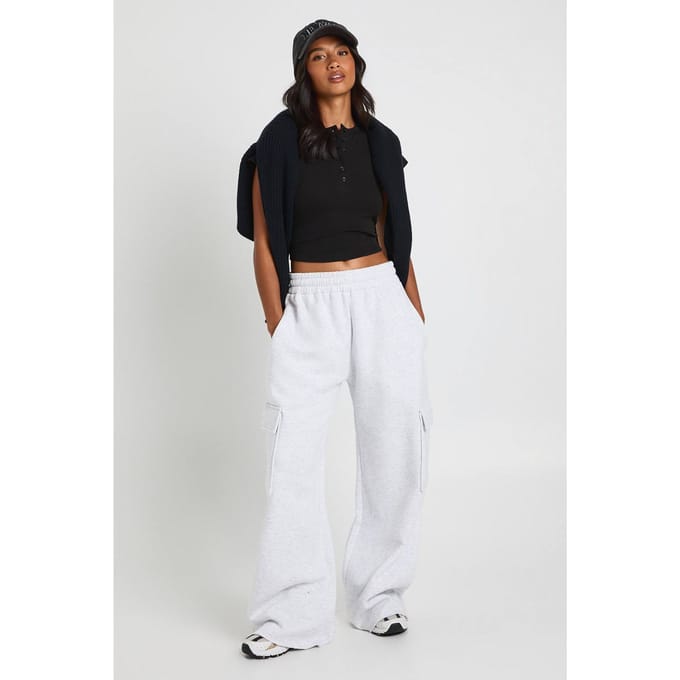 boohoo Dames Petite cargo joggers met wijde pijpen | Asgrijs | Maat: Medium