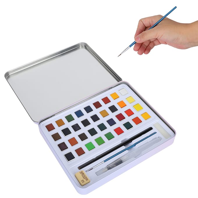 Aquarelverf Set 36 Kleuren Pak Solid Block Blikken Doos Schildergereedschap Kunstbenodigdheden gray