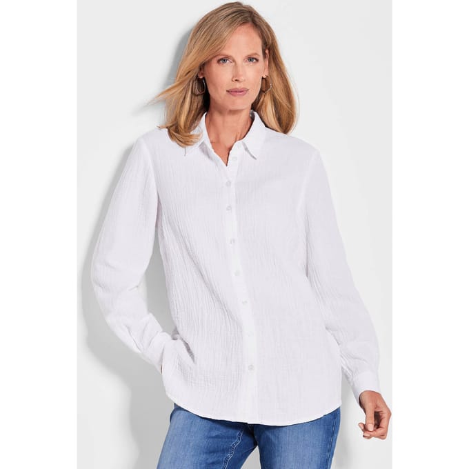 Overhemdblouse van katoen-mousseline - wit - Gr. 20 van Goldner Fashion