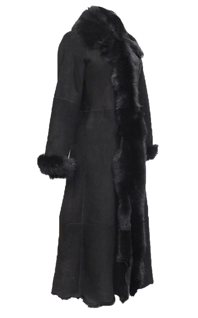 Dames zwarte suède Toscana schapenvacht trenchcoat-Rushden