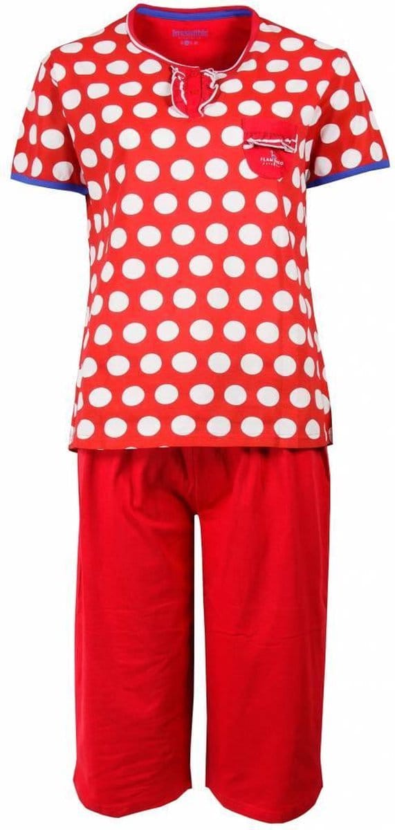 Irresistible Dames Pyjama - 3/4 Broek - Polo Sluiting - Rood - Maat M