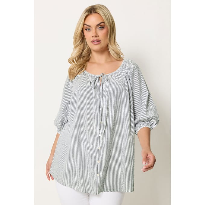 Yours Marineblauwe Streep Top Met Strikdetail Size 62-64