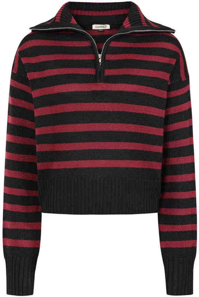 Banned - Zima Gebreide trui - L - Zwart/Bordeaux rood