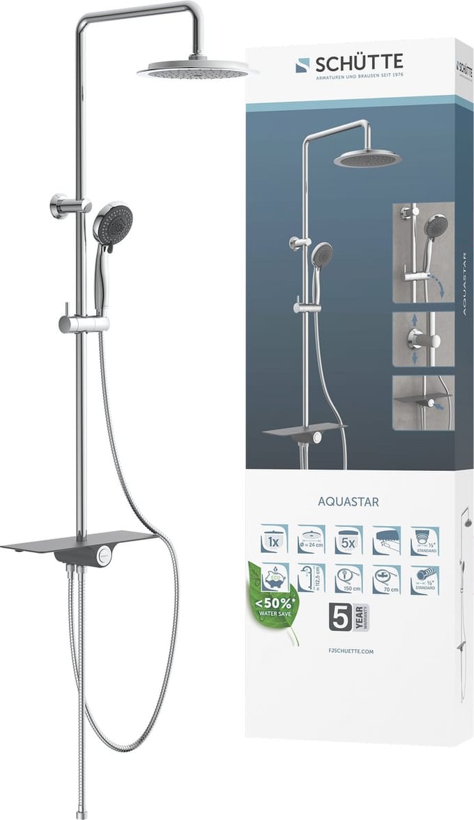 SCHÜTTE Aquastar Douchesysteem - Regendouche - Geïntegreerd Planchet Met Push-Button Omsteller - Chroom & Antraciet
