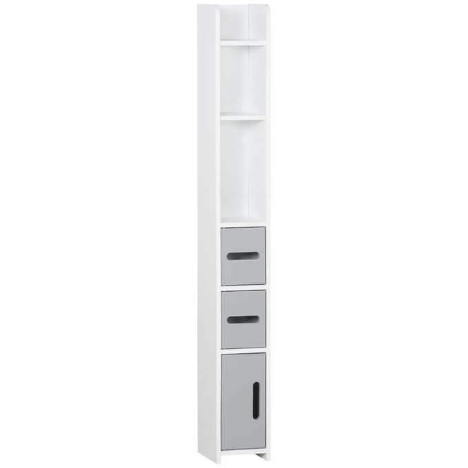 Kleankin Meubelkast hoog toilet badkamerkolom met planken en kasten-15x17x120 cm-Grijs