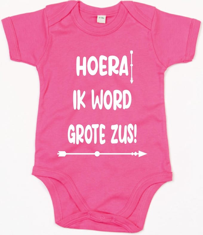 Rompertje Hoera Grote Zus-Fuchsia-3-6 Maanden
