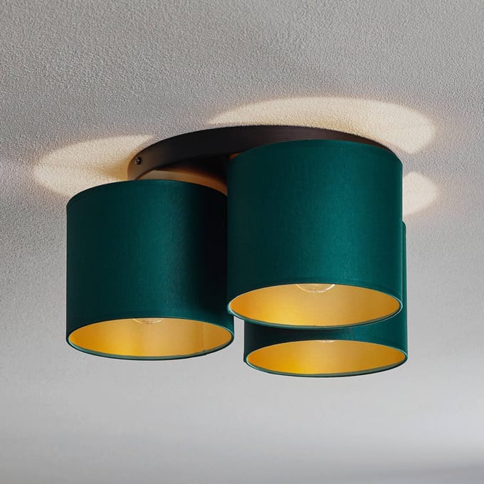 Luminex Plafondlamp Soho, cilindrisch rond 3-lamps groen/goud