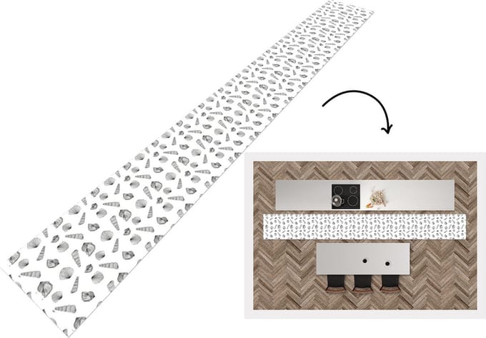 Keukenloper - Keukenmat - Schelp - Zwart Wit - Design - 480x60 cm - Keuken vloerkleed