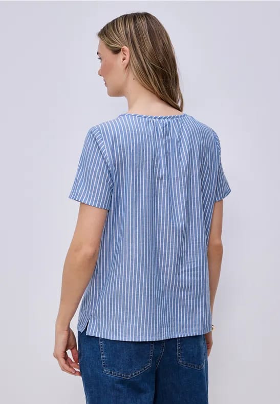Blouse met korte mouwen, gespleten hals en strepen