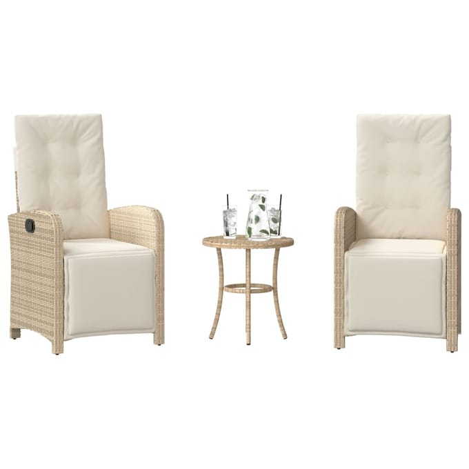 vidaXL - 3-delige - Bistroset - met - kussens - poly - rattan - beige