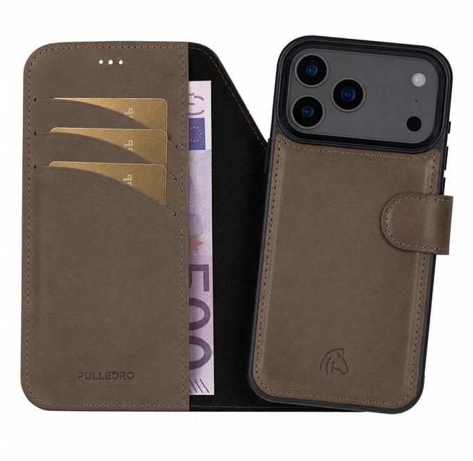 Pulledro geschikt voor iPhone 17 Pro Max Uitneembare Lederen BookCase - MagSafe - RFID - Antic Coffee