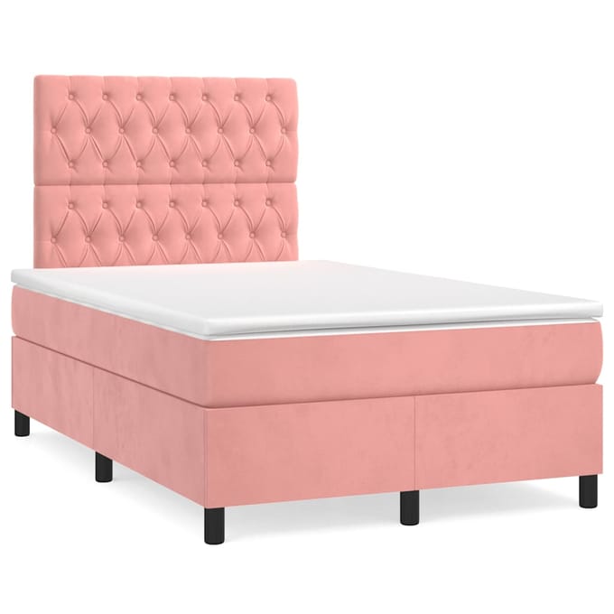 vidaXL - Boxspring - met - matras - en - LED - fluweel - roze - 120x190 - cm
