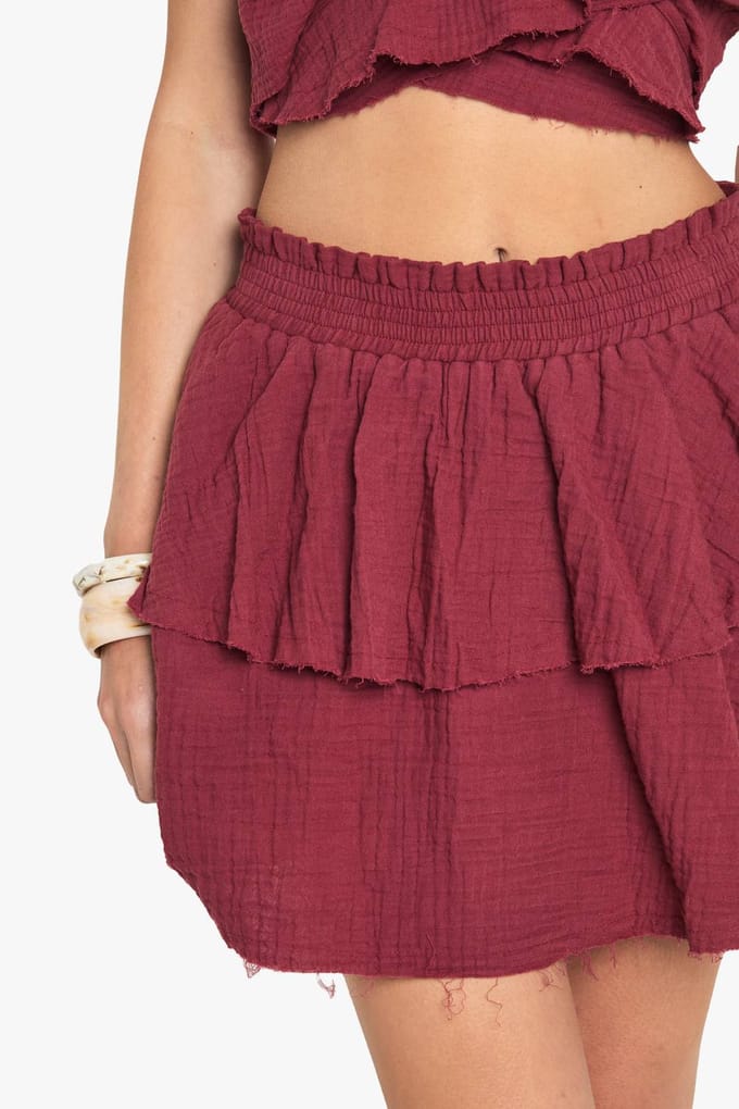 boohoo Dames Cheesecloth Dubbele Laag Ruffle Rara Mini Rok | Red | Maat: 12