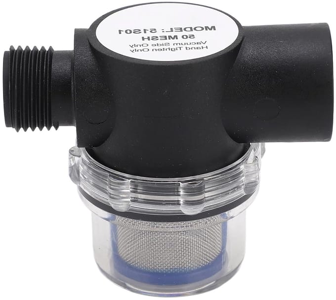 Inline filter met 1/2 inch vrouwelijke schroefdraad, 50 mesh zeef, kunststof constructie en waterfilter functie
