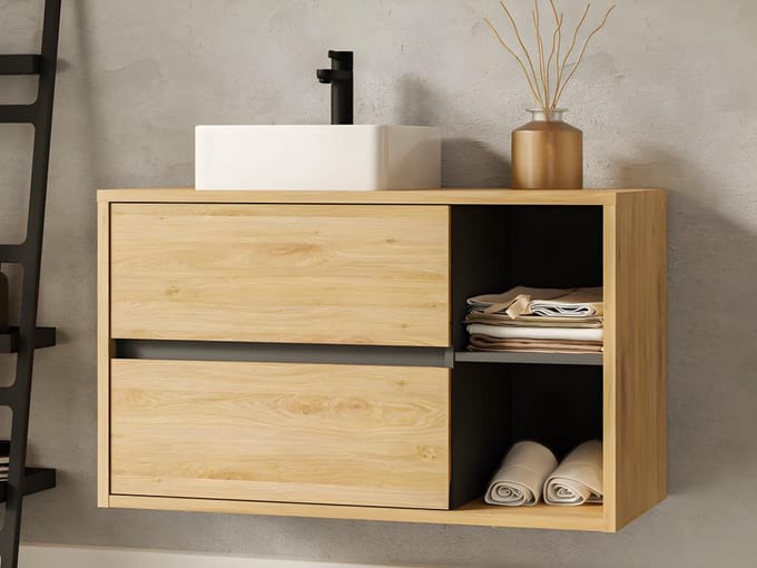 Vente-unique Zwevend wastafelmeubel - Naturel - 100 cm - PURNAL