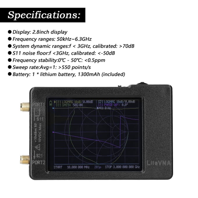 50kHz-6.3GHz LiteVNA62 Vector Netwerkanalysator HF VHF UHF Antenne met 2.8 Inch Scherm LiteVNA64