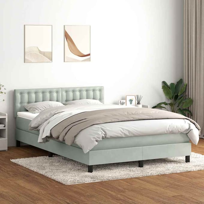 vidaXL - Boxspring - met - matras - fluweel - lichtgrijs - 160x210 - cm