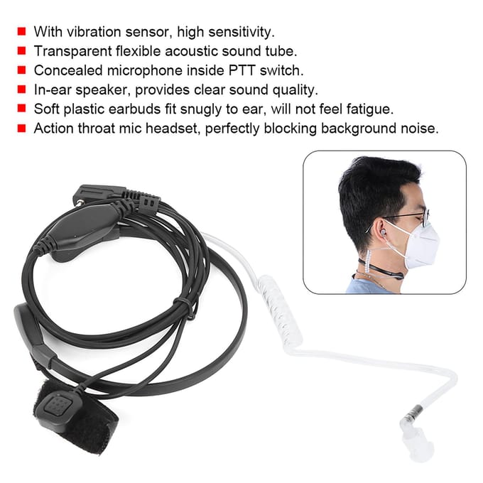 2 stuks Portofoon Headset Keelmicrofoon Headset Geschikt voor BaoFeng UV-5R UV-6R UV B5 BF-888S