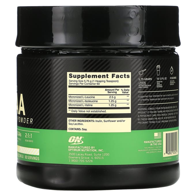 Optimum Nutrition, Instant BCAA 5000 Poeder, Ongezoet, 12,16 oz (345 gram)