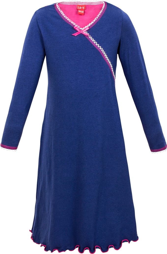 La V  Meisjesnachthemd  V hals Donkerblauw 164-170