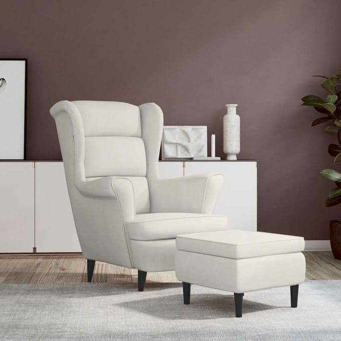 vidaXL - Fauteuil - met - voetenbank - fluweel - crèmekleurig