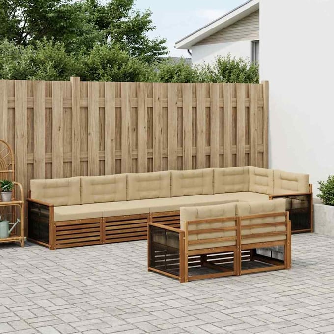 vidaXL - Buiten - bank - set - 8 - st - Natuurlijk - en - Beige