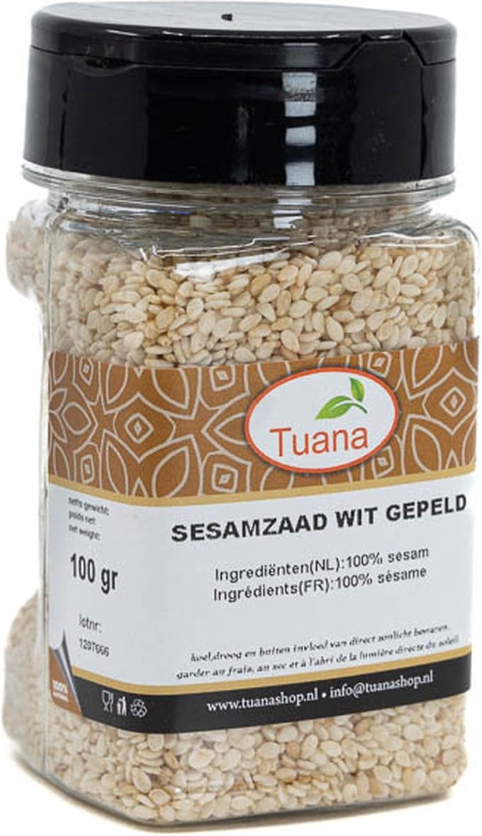 Tuana Kruiden - Sesamzaad Wit Gepeld - Bakje 80 Gram - KP0244