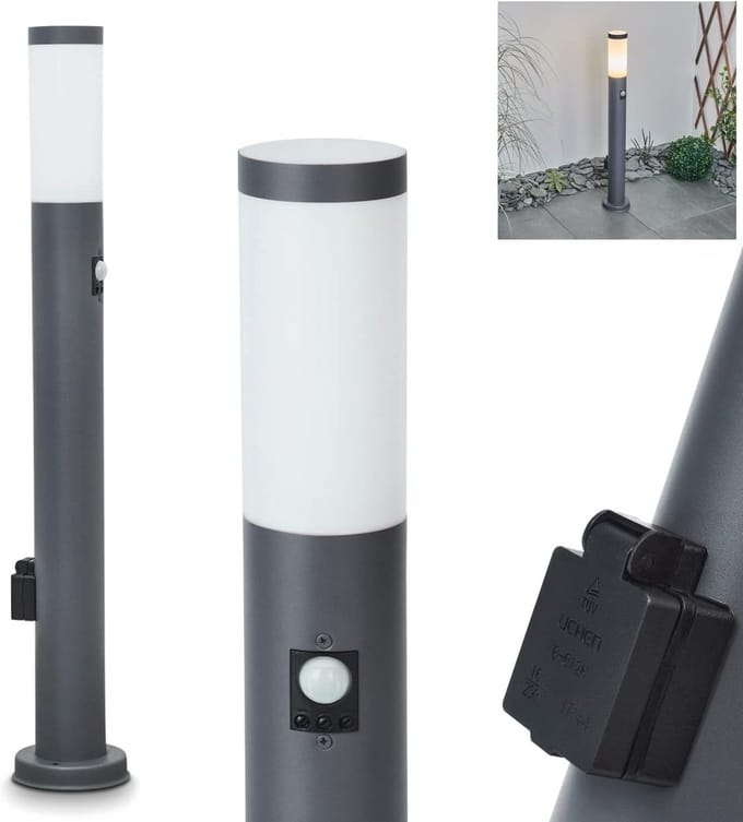 Buitenpadlamp met Bewegingsmelder en E27 Fitting, 80 cm Hoog, IP44