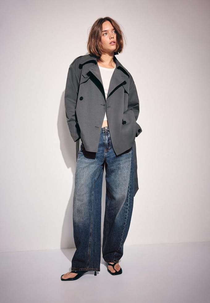 Stradivarius Trenchcoat met hoge kraag  Donkergrijs S