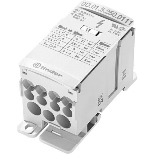 Finder 9D.01.5.250.0111 Verdeler Wit 12-polig 35 mm² 250 A 1000 V/AC, 1500 V/DC Geleidertype = L, N, PE