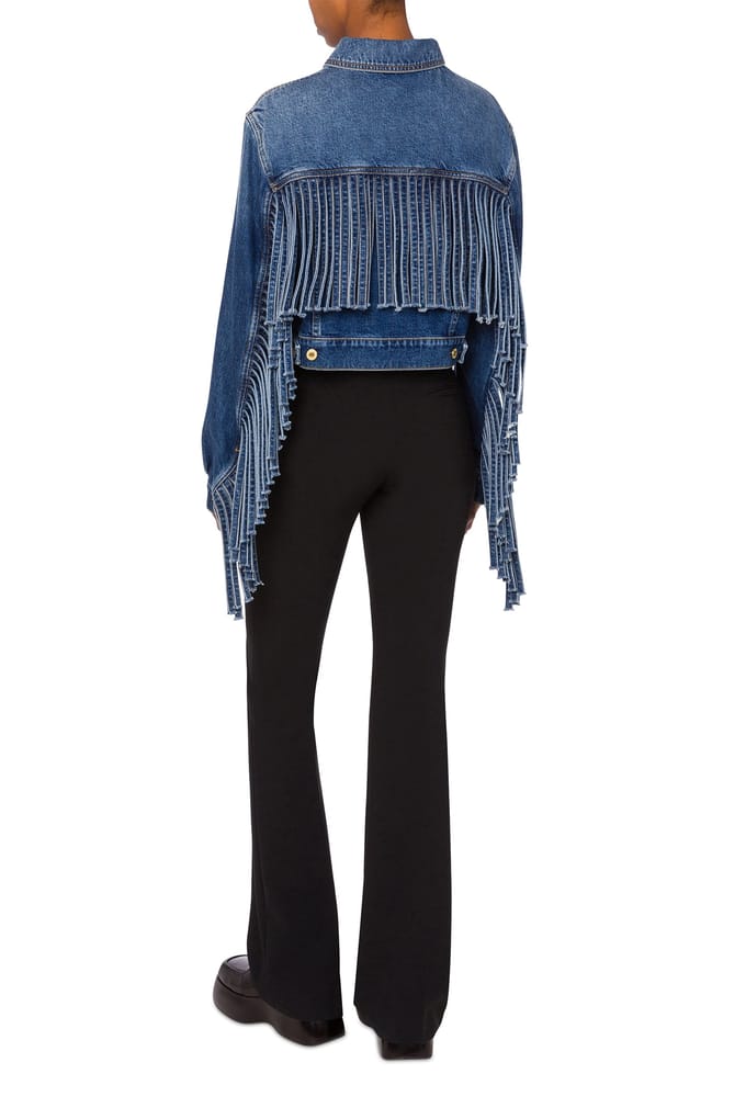 Moschino Cropped Jacket With Fringes Blue Maat: 38 | Spijkerjassen Outlet | Dames | Blauw