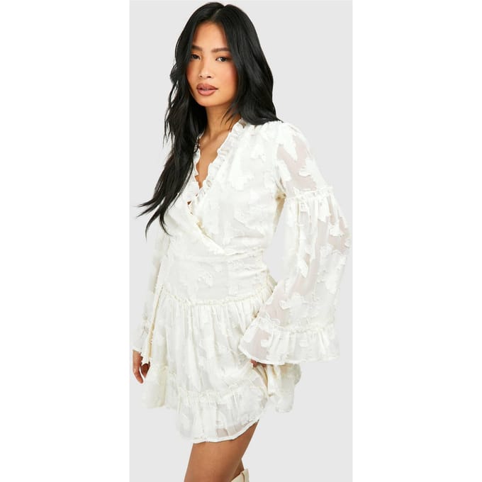 boohoo Dames Petite Burnout Frill Minijurk | Ivoor | Maat: 36