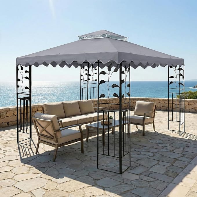 Vervangend partytent dak 3x3 meter waterafstotend dubbel dak UV-bescherming ventilatie grijs polyester