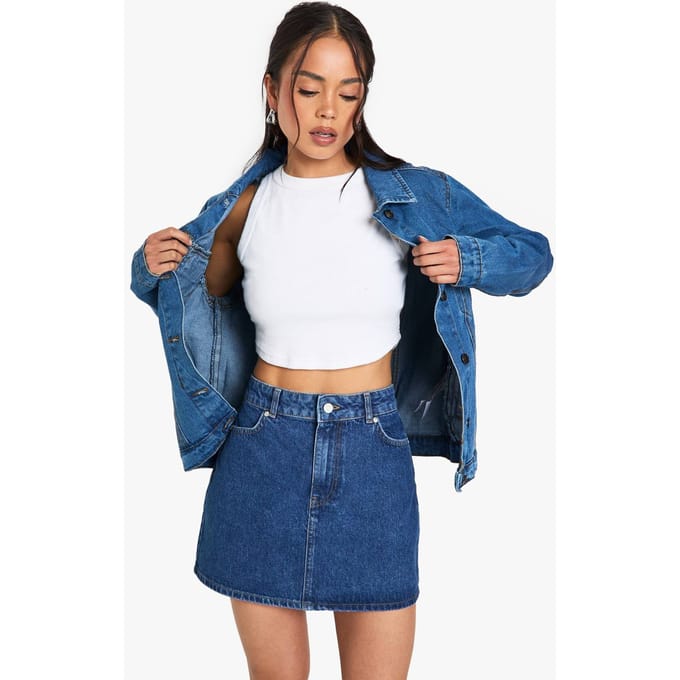 boohoo Dames Mid Wash Denim Minirok | Bleach Wash | Maat: 14