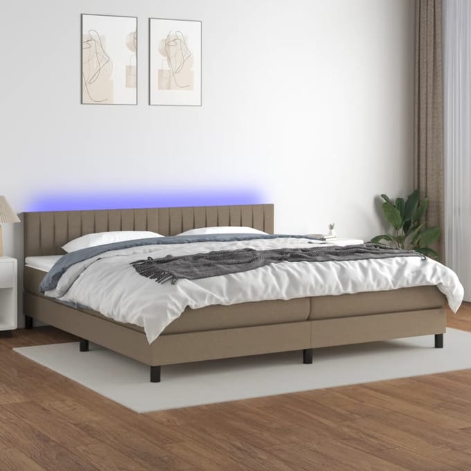 vidaXL - Boxspring - met - matras - en - LED - stof - taupe - 200x200 - cm