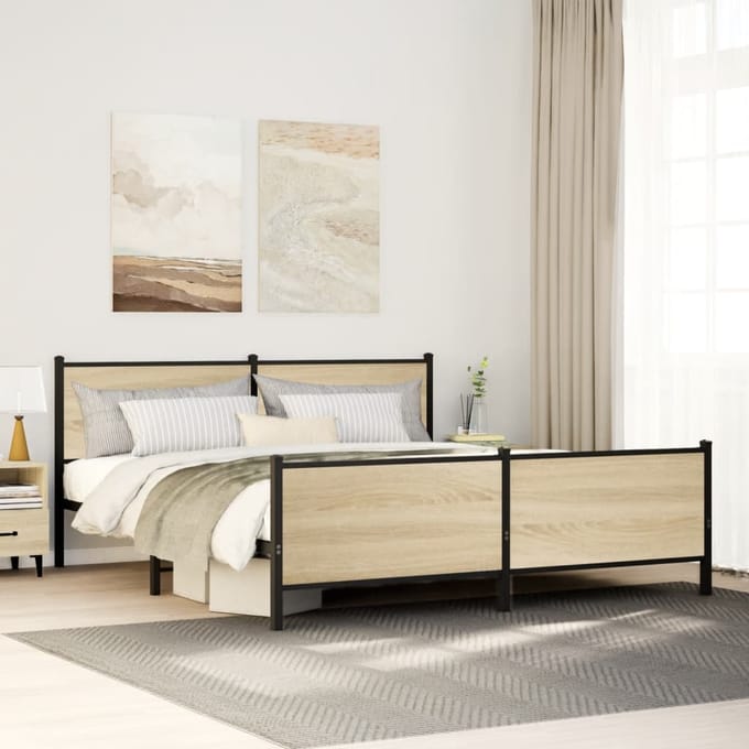 vidaXL - Bedframe - zonder - matras - metaal - sonoma - eikenkleurig - 183x213 - cm
