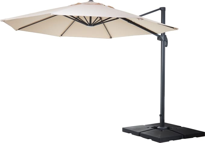 Zweefparasol MCW-A96, parasol, rond Ø 4m polyester/aluminium 27kg ~ crème met voet