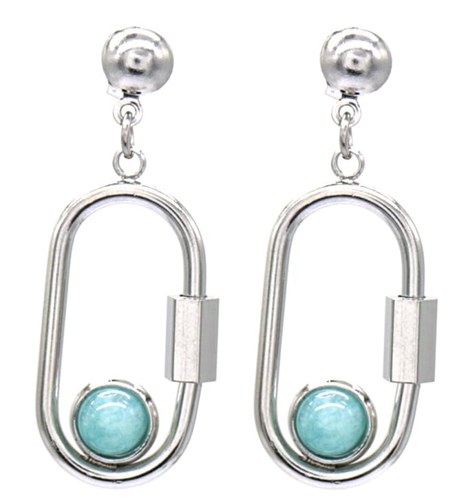 Oorbellen - RVS - Turquoise Steen 3,5x1,5 cm - Zilverkleurig