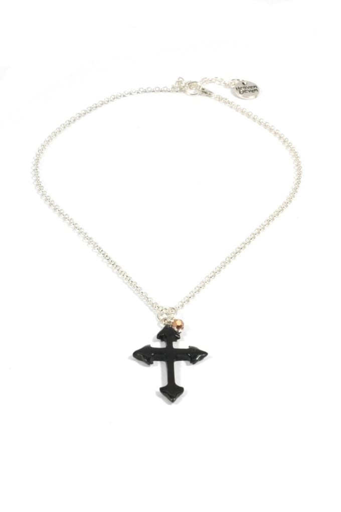 Heaven Eleven dames Ketting zilver plating met zwart kruis van hertegewei