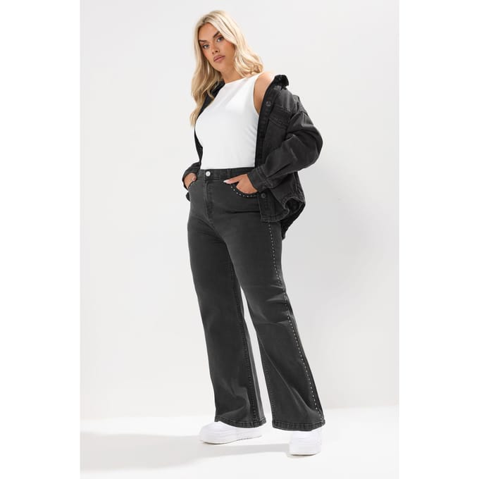 Yours Zwarte Wijde Jeans Met Studs Size 56