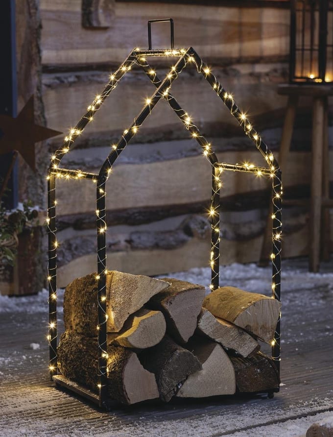 Frank - Haardhout Rek Huis met LED lichtdraad - 38x30x75 cm