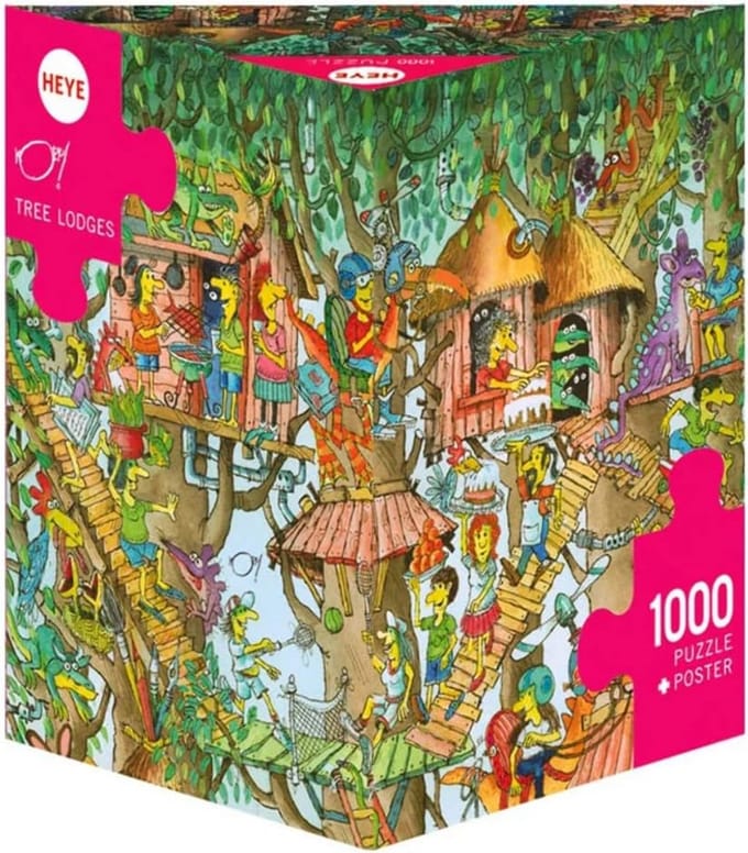 Puzzel 1000 Stukjes: Gezellige Boomhutten in het Bos