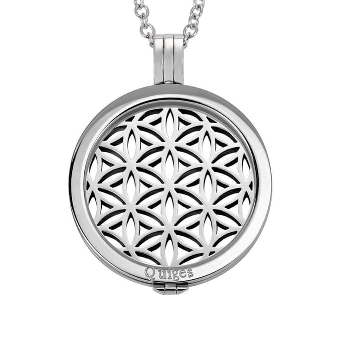 Quiges - Munthouder met Ketting en Munt 33mm Levensbloem - RVS Zilverkleurig - ERHS959