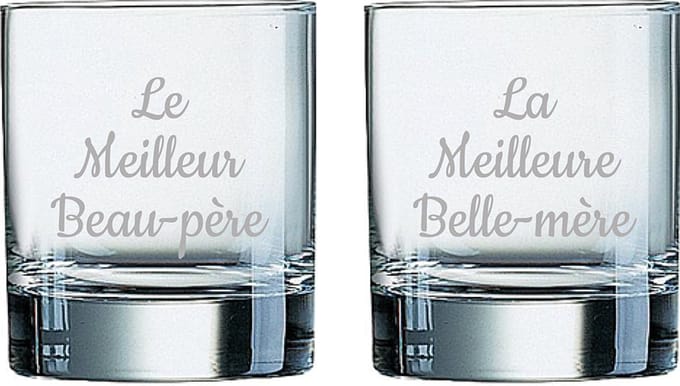 Whiskeyglas gegraveerd - 20cl - Le Meilleur Beau-père & La Meilleure Belle-mère