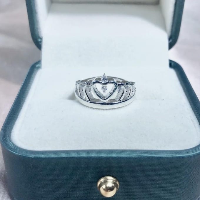 Mode Prinses Kroon Ring Witte Koper Zilverkleurig Ring Sieraden No. 9 white