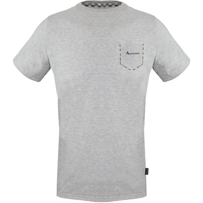 Aquascutum Heren Geruit Pocket T-Shirt (Grijs)