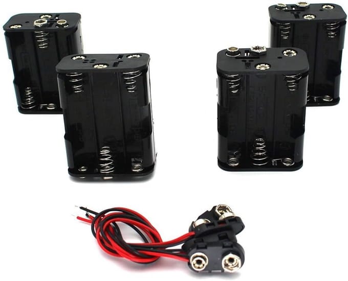 Batterij Houder voor 6 AA Cellen - 4 Stuks met T-Type Bedrade Connector