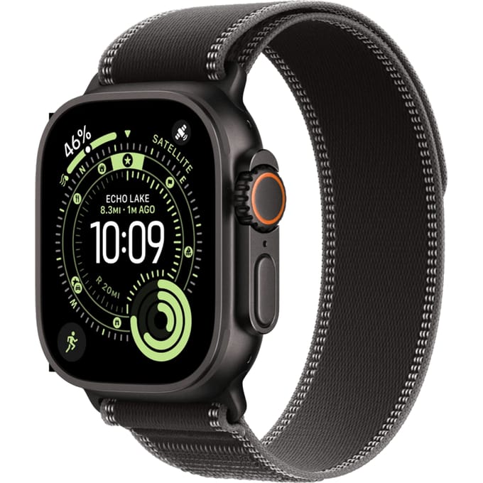 Apple Watch Ultra 3 Cellular 49mm Black Titanium Case with Black/Charcoal Trail Loop - S/M