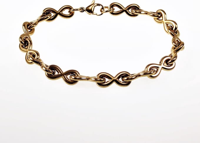 23cm x 8,5mm Infinity Armband Dames - Stalen Goud Kleur - Oneindigheids Symbool - Schakelarmband